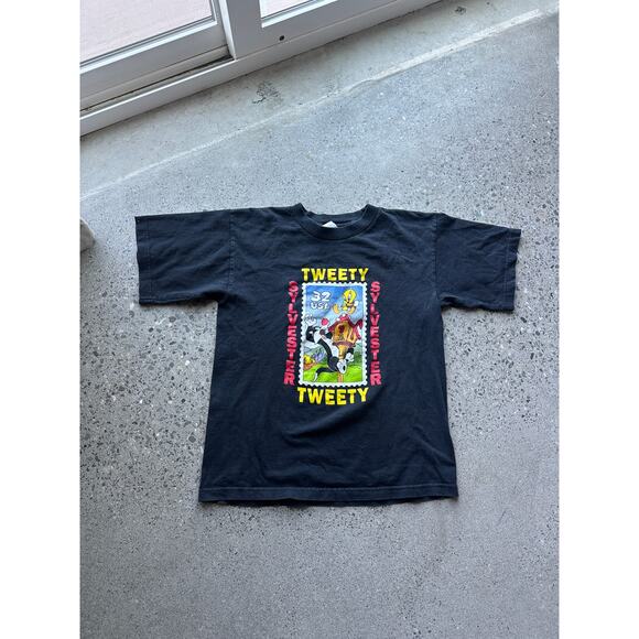 Looney Tunes Unisex L/XL T-Shirt Black Graphic Tee Tweety Sylvester - Picture 1 of 2